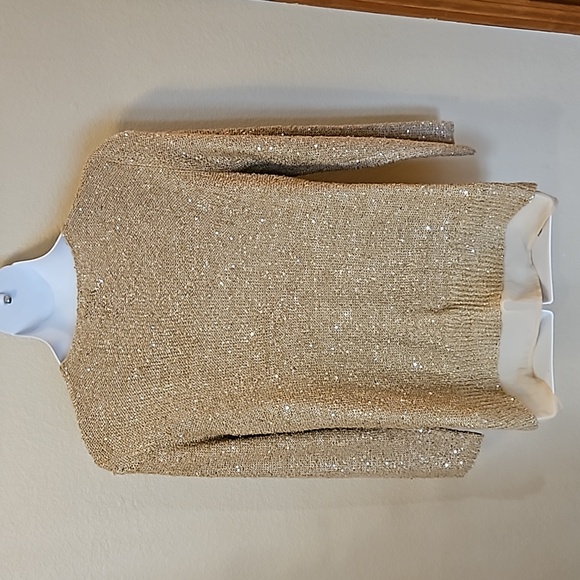 Alfani XL Gold Sequin Knit Top with Chiffon Ruffle Sparkle Beautiful C-2221 - Picture 5 of 7